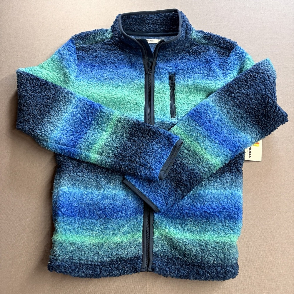 Sonoma Girls Fleece Jacket L 14/16 Blue Green Sherpa Full Zip NWT